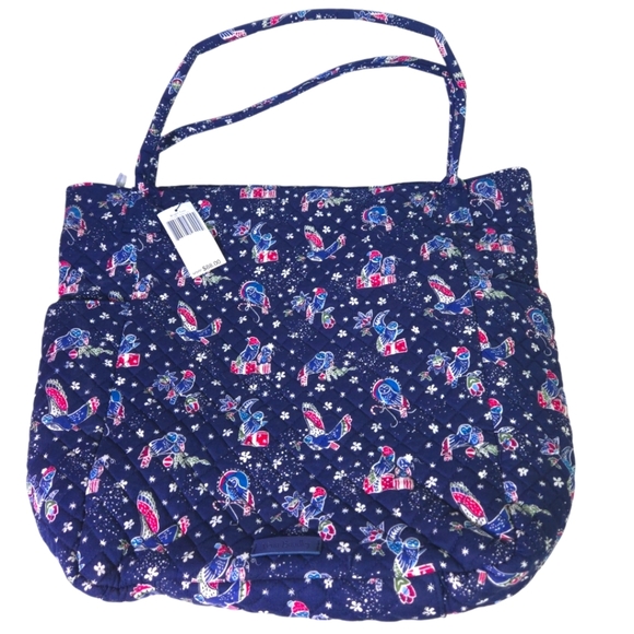 NWT Vera Bradley‎ Bright Tote Holiday Owls Blue Festive Quilted - Picture 1 of 7